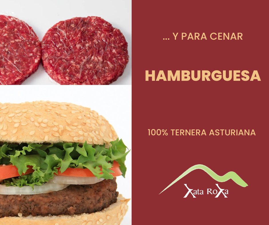 XataRoxa's tweet photo. ¿Pensando en el menú para hoy? Te proponemos una cena equilibrada, rica y fácil de preparar: hambuerguesa de Xata Roxa con lechuga, tomate y cebolla. ¡Que rica!
#XataRoxa #TerneraAsturiana #100x100nuestro https://t.co/Wn5pG6sKoS