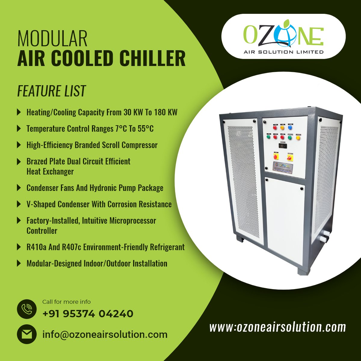 Modular Air-Cooled #Chiller is highly energy-efficient and environment friendly. @ozoneair3 
#AirCooledChiller #ModularAirCooledChiller #ModularAirCooledChillerManufactures #OzoneAirSolution #ModularAirCooledChillerSupplier #Ozone #IndustrialGlycolChillerManufactures 
#Ozone