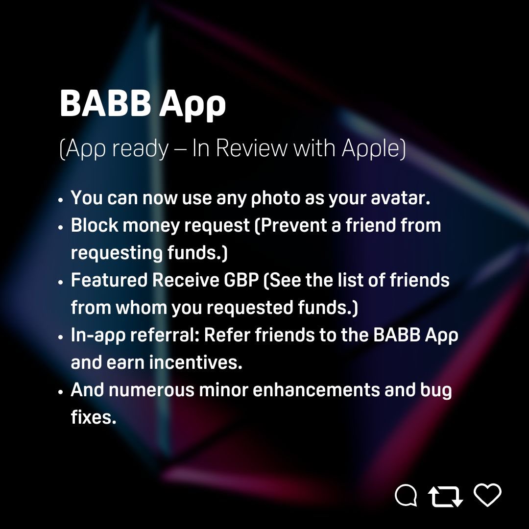 Babbians!! As promised here is the SMPU, the #BABB team is working tirelessly to make the dream a really, We will never stop pushing until we all have control of our money and data, Global #FinancialInclusion is going to happen, let’s make the a historical record. $BAX