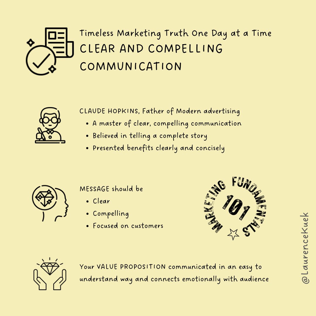 LaurenceKuek's tweet photo. Lesson In A Tweet:
Timeless Marketing Truth - Clear &amp; Compelling Communication

- STEVE JOBS on Storytelling
- Lesson from CLAUDE HOPKINS
- NIKE's 'Just Do It'
- DO IT - Your turn to work on your biz

#LessonInATweet #TimelessMarketingTruth https://t.co/AzvUytDbVQ