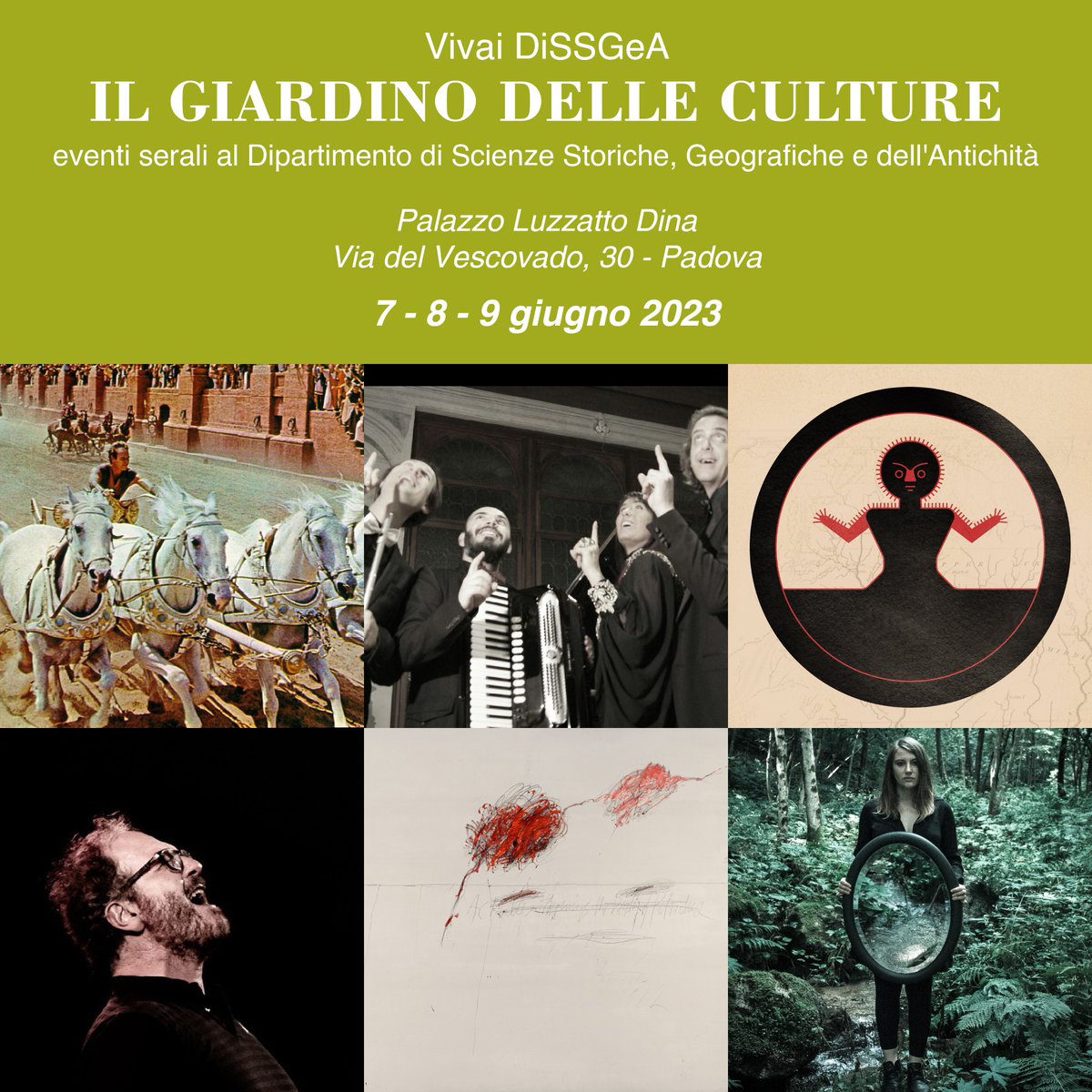 Sei curioso di sapere qualcosa di più dei prossimi eventi serali che si terranno al DiSSGeA?
*
Nel Giardino delle Culture, diversi temi legati alle aree di studio del Dipartimento emergono in forma di spettacoli dalle diverse anime. 
dissgea.unipd.it/il-giardino-de…