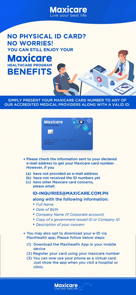 MaxicareAsst's tweet photo. @4ndruh Just present a valid ID and card details. https://t.co/0FrPOLMc6w