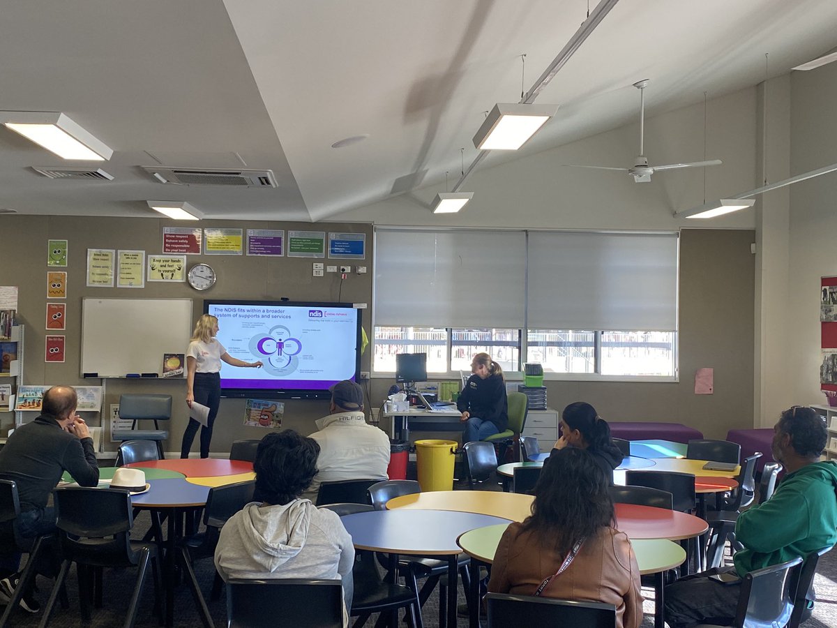 Embedding #health #wellbeing and ensuring equitable outcomes for all starting with an NDIS parent info session, followed up by a 'Connection Desk' to provide individual support for families with a <a href="/SocialFuturesAU/">Social Futures</a> rep and a member of the learning support team. <a href="/JessicaMalu4/">Jessica Malu</a>