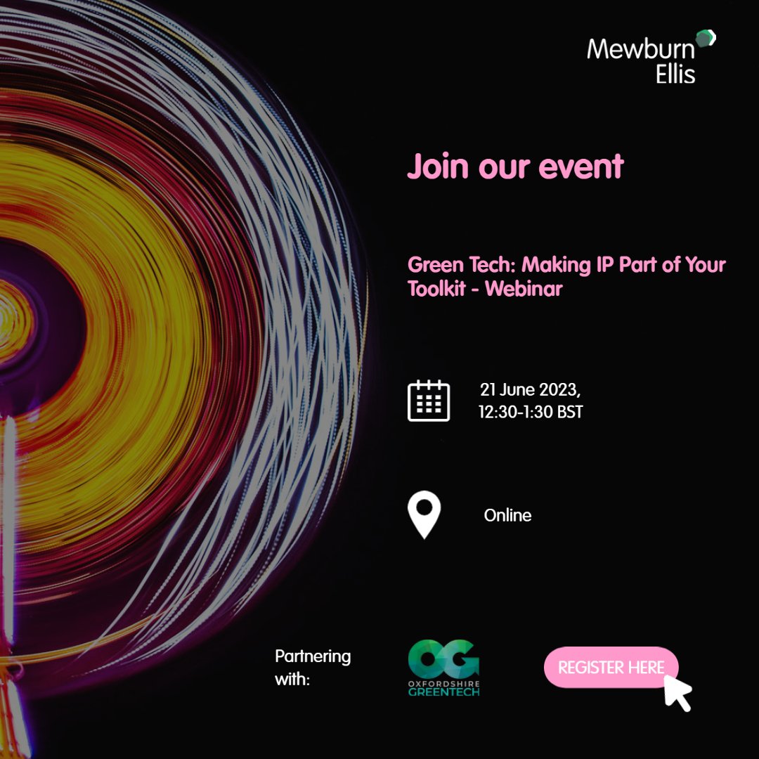 Join us online on Wednesday 21 June 2023, for a crash course on all things IP, and gain a basic understanding of how IP can play an important part in your commercial “toolkit”.
 
hubs.la/Q01P-P_G0 

<a href="/Ox_Greentech/">Oxfordshire Greentech</a>
#MewburnGreen #Polymer #GreenTech #CircularEconomy #IP
