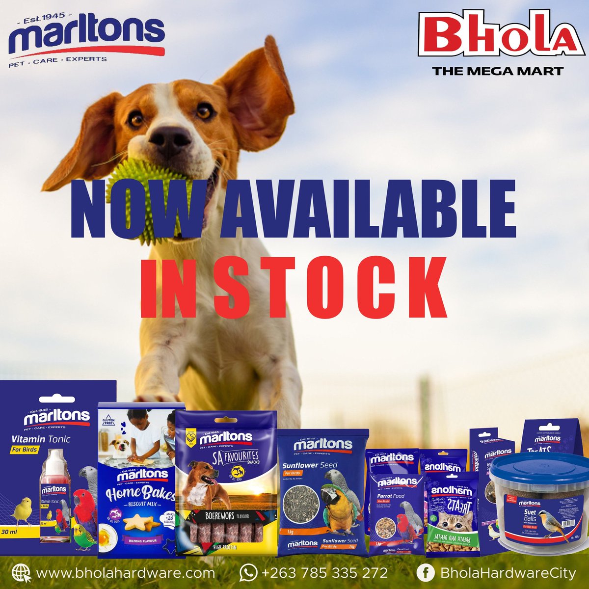All you need is LOVE and PETS.

Our pets provide us with companionship and unconditional love, and it is our responsibility to make sure they are happy and content.

Marltons Pet Range now available at Bhola Mega Mart Msasa.

#marltons
#new
#petrange
#teambhola