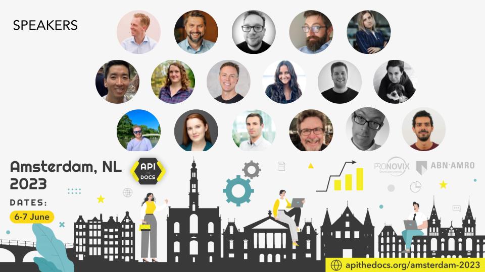 APItheDocs's tweet photo. Next week you'll hear an excellent lineup of speakers at #APItheDocs #Amsterdam 🎉

Make sure you will be there! Got your ticket?
https://t.co/rMtqJ6qAQg

#APIdocumentation #technicalwriting #devrel #APIconference https://t.co/CZ3VZmjM2o