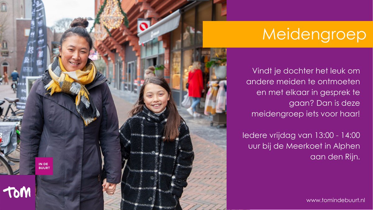 Andere meiden ontmoeten? Kom naar de Meidengroep!

Iedere vrijdag tussen 13.00 - 14.00 uur ontmoeten we elkaar en hebben we het over alle dagelijkse dingen.

Aanmelden kan via tomindebuurt.nl/activiteiten/m….

#Tomindebuurt #meidengroep