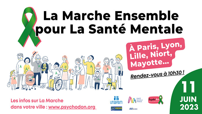 La Marche Ensemble pour la Santé Mentale est un appel à la mobilisation pour dire NON à la stigmatisation des personnes concernées par un trouble psychique. RDV le 11 juin au Parc de la Tête d'Or pour une marche citoyenne afin de dénoncer ces stéréotypes! bit.ly/3OQ4sBt