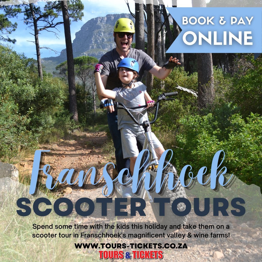 Explore Franschhoek like never before with an exhilarating Scootour adventure! 

Book NOW! bit.ly/FranschhoekSco…

#WOWholiday #travelgram #southafricatrip #franschhoek #capewinelands #winesofsouthafrica #southafricawine #paarl #franschhoekvalley #discoverfranschhoek