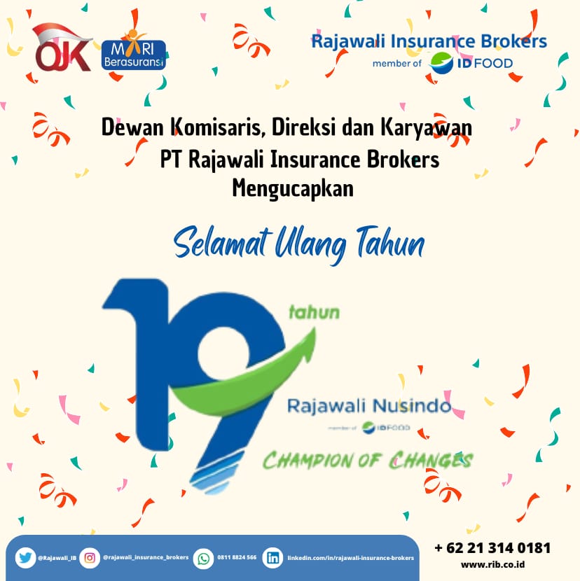 Rajawali_IB's tweet photo. Dewan Komisaris, Direksi dan Karyawan PT Rajawali Insurance Brokers mengucapkan Selamat Ulang Tahun ke 19 PT Rajawali Nusindo Semoga Semakin Sukses - Champion of Changes https://t.co/fwTlS3R5nW