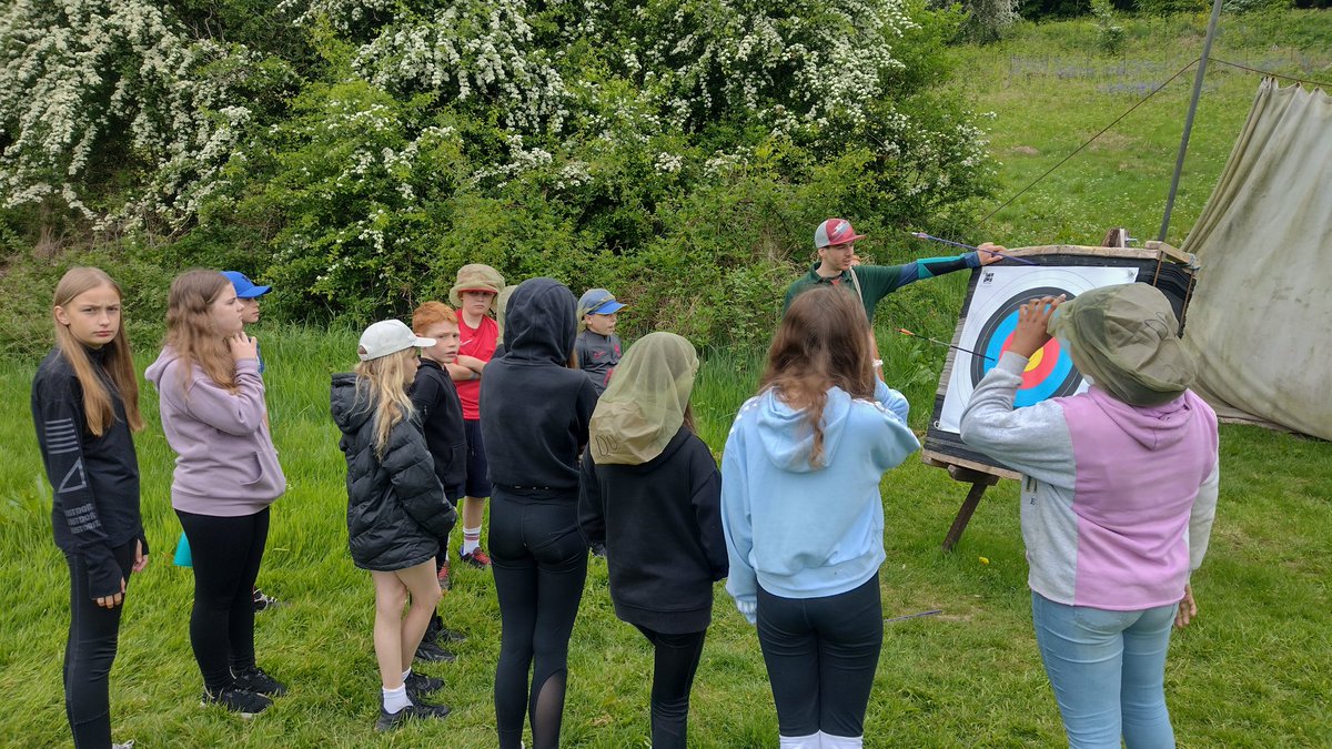 Group 2 are enjoying raft building this morning while group 3 shoot some arrows at archery and group 4 conquer their fear of heights at the tree climb. #dounans2023 #clusterfriends