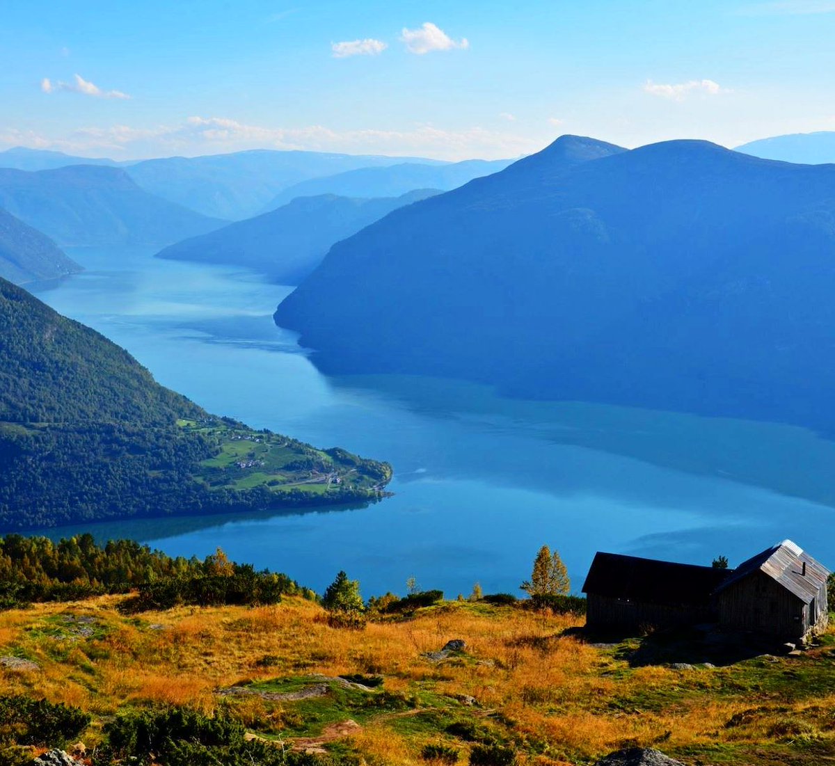 Long Fjord between the mountains at dawn in Norway  🇳🇴