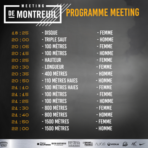 Le jour du Meeting est arrivé! Retrouvez ici la programmation et toutes les infos de start list ou pré-meeting sur notre site : meetingmontreuil.com dans la page "informations". 
#meetingmontreuil #athletics📷 #trackandfield #athlétisme #athlé