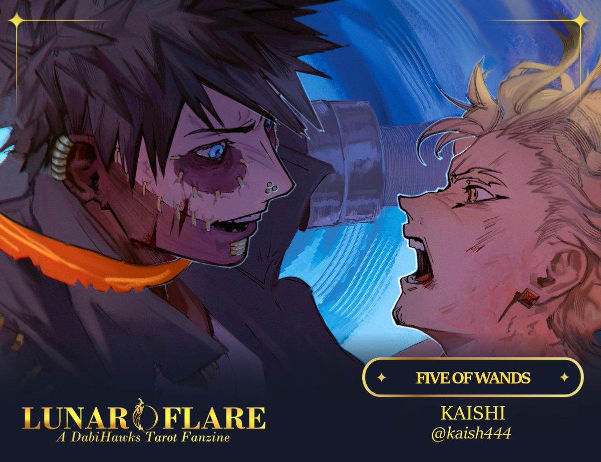 Introducing you preview of my first card for lunar flare - Five of Wands✨

pre-orders for <a href="/dabihawkstarot/">LUNAR FLARE ZINE 🌟PROJECT COMPLETE! 🌟</a> are open until July 1st!
🌘dabihawkstarot.bigcartel.com🌒