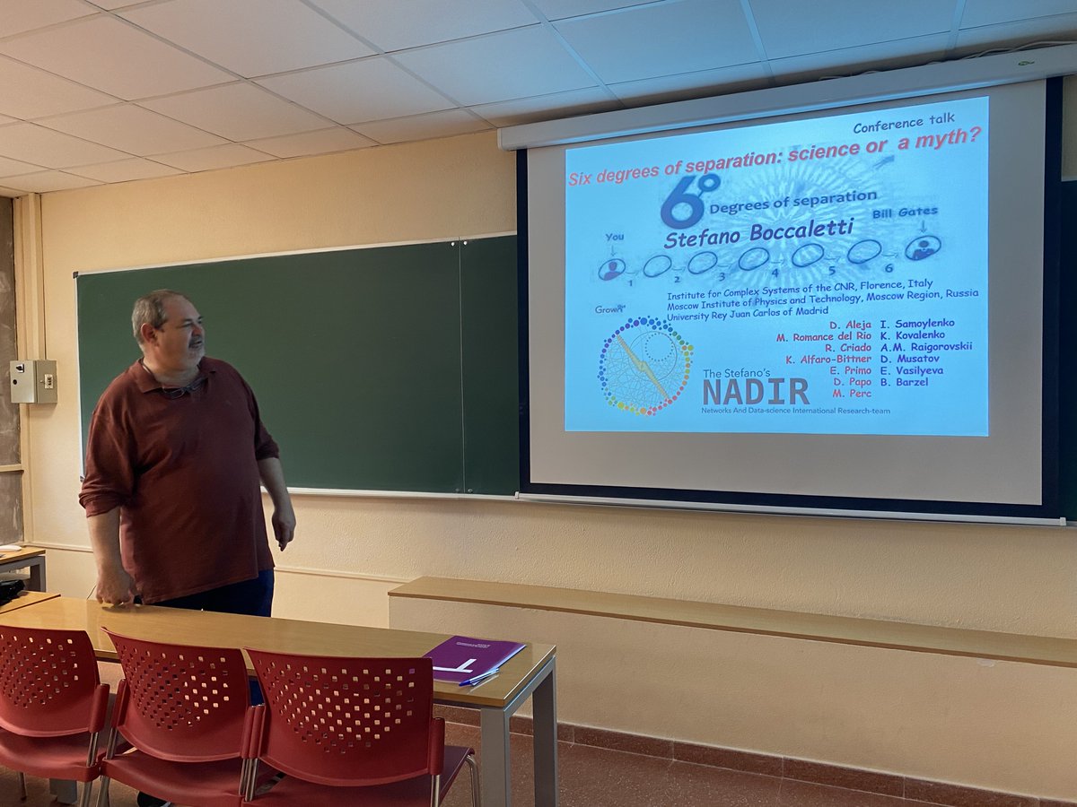 CITMAga's tweet photo. 🧑‍💼Este martes disfrutamos del seminario Fontán de Matemáticas: "Why are there six degrees of separation in a social network?", de la mano de Stefano Boccaletti del Institute of Complex Systems in Florence, Italy (@NeuroFirenze). https://t.co/Ec2BMcpjXm