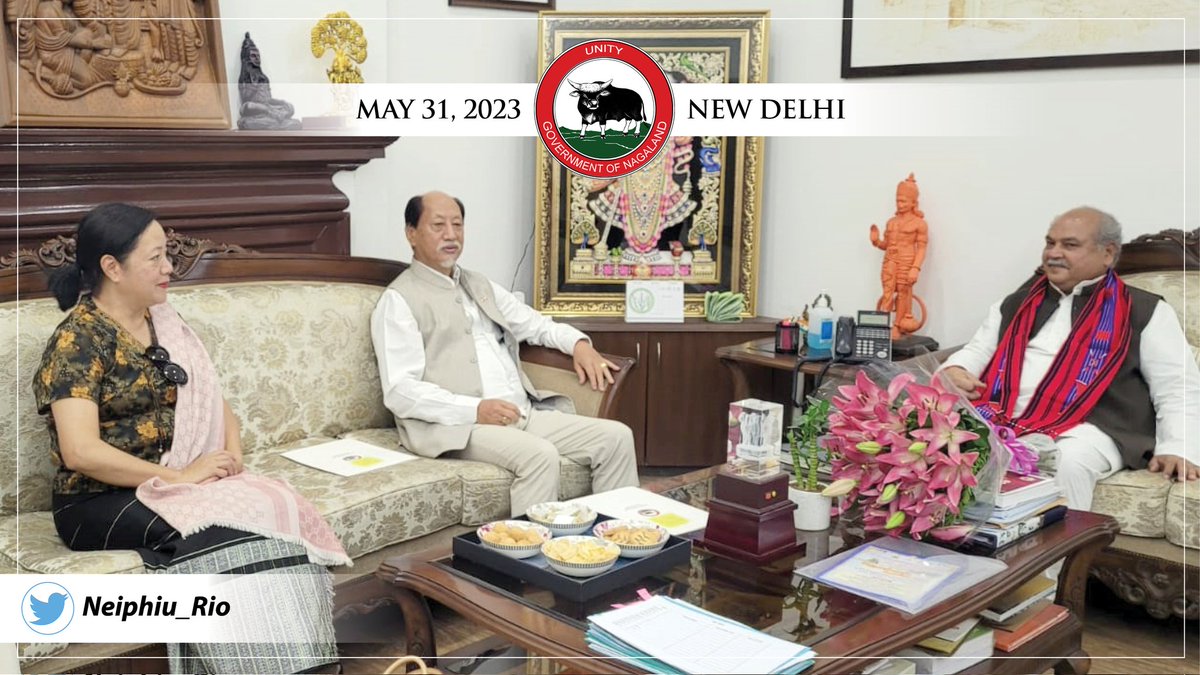 Met Shri Narendra Singh Tomar <a href="/nstomar/">Narendra Singh Tomar</a> Minister of Agri &amp; Farmers' Welfare, GoI, along with Smt. Salhoutuono Kruse <a href="/k_salhoutuonuo/">Salhoutuonuo Kruse</a> Minister of Women Resource Dev. &amp; Horticulture, GoN. We discussed important policies to give an impetus to existing agri &amp; horti sector in the state.