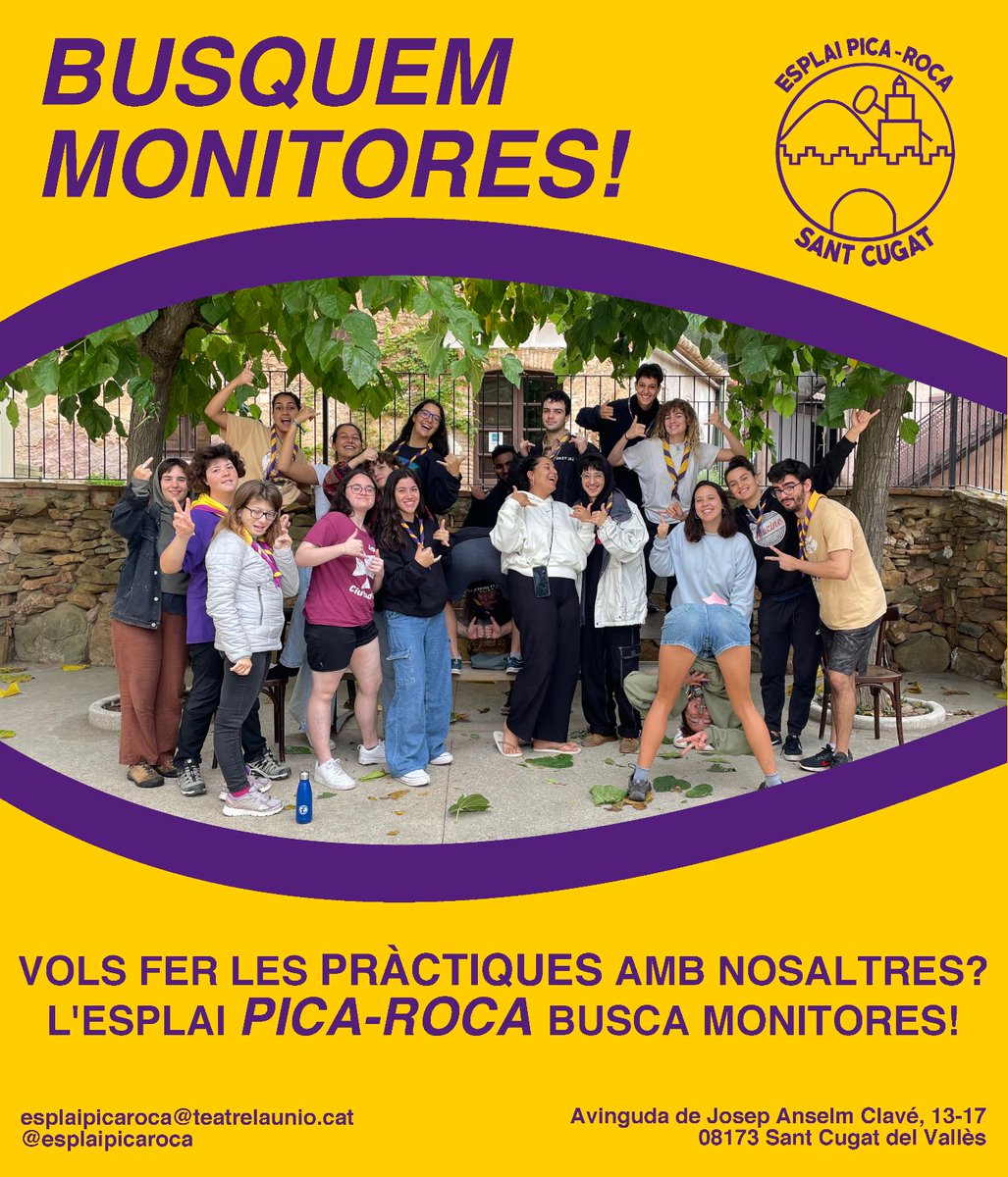 Si ets moni en pràctiques estarem encantadíssimes que vulguis formar part del nostre equip🤩

Marxem de campaments del 15 al 25 de juliol al Flamisell (Pallars Jussà)✨

Escriu-nos a esplaipicaroca@teatrelaunio.cat🤭