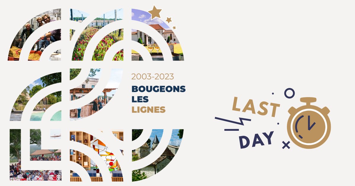 Tic Tac ⏰

Il vous reste quelques heures pour envoyer vos candidatures aux BOWT 2024

Vous proposez une offre oenotouristique en Nouvelle-Aquitaine ?

Par ici pour les candidatures 👇
bestofwinetourism.fr/le-concours/in…

Nous avons hâte de recevoir et de mettre en lumière vos histoires ✨