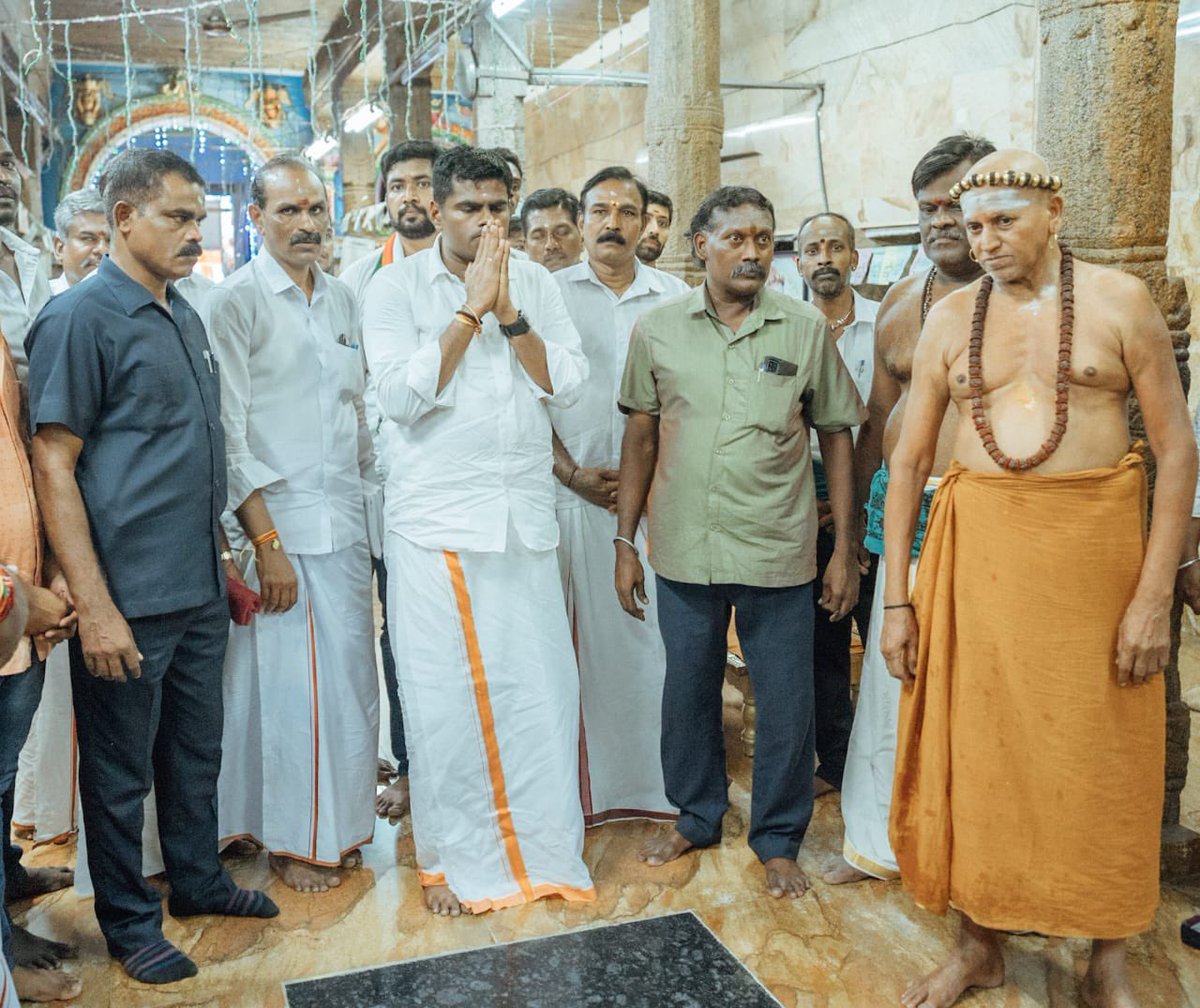 annamalai_k's tweet photo. Saiva Adheenams have played a crucial role in preserving Tamil literature & spirituality in TN. The Madurai Adheenam has undertaken this monumental work for the last 1500 years. 

Today, we had the divine opportunity to receive the blessings of Madurai Adheenam SrilaSri Harihara Gnanasamandha Desiga Paramacharia Swamigal. 

Thanked his Holiness the Madurai Adheenam for his divine blessings of the Sengol handed over to our Hon PM Thiru @narendramodi avl and for gracing the inauguration of the New Parliament.