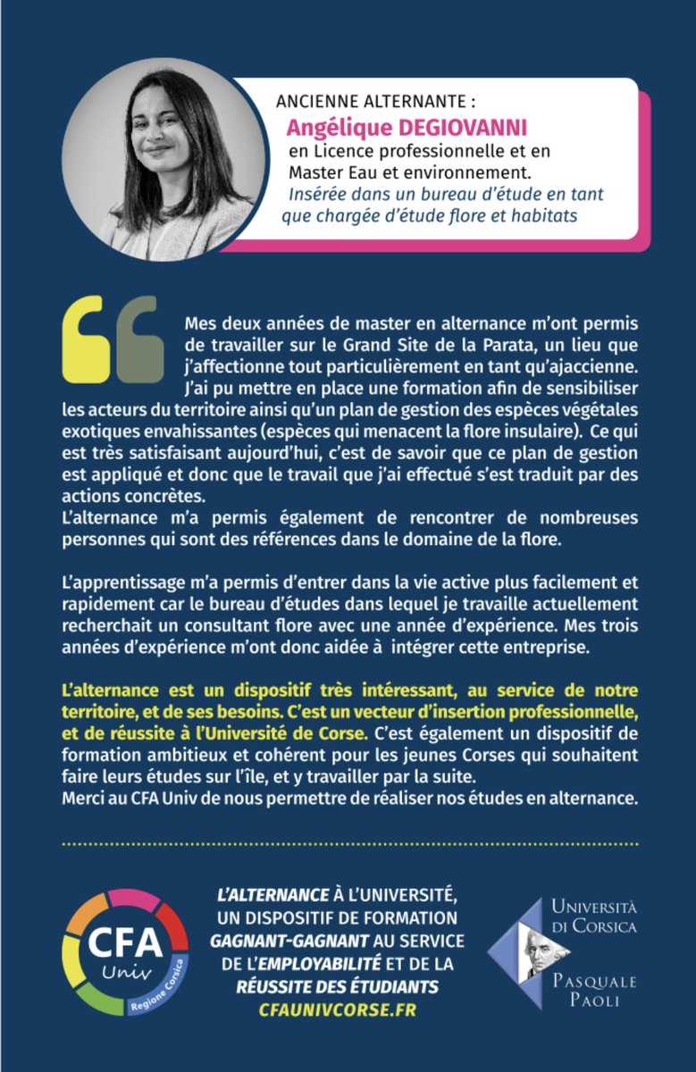 samprasrafter's tweet image. L’alternance à l’@UnivCorse et l’exemplarité d’@degiovanni__a étudiante-apprentie major de promotion impliquée dans la vie politique sociale et culturelle de notre île 🤩. Un profil inspirant pour notre jeunesse, une source de satisfaction pour le @cfaunivcorse 😇