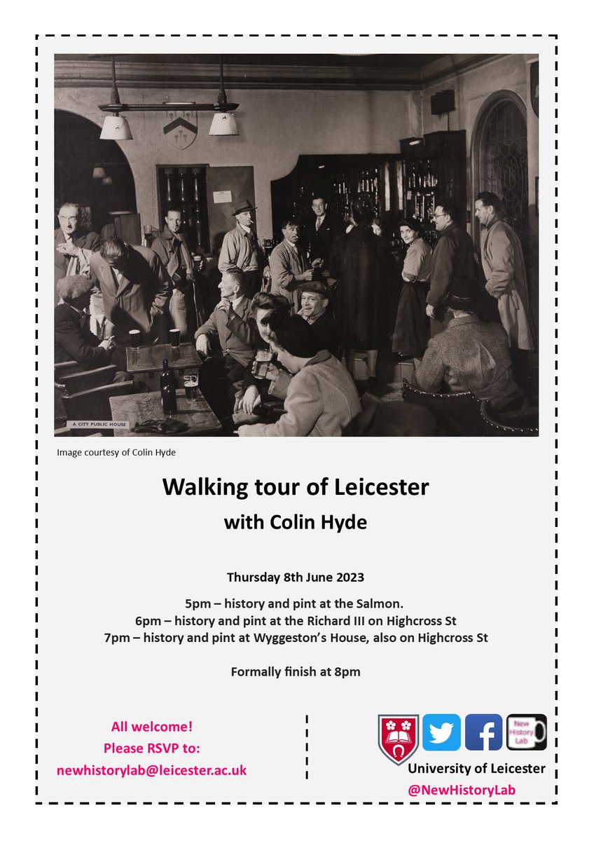 📢 OUR FINAL SEMINAR 📢

Will take a bit of a different approach...

Join us and Colin Hyde for a pub crawl and history of Leicester on Thursday 8th June at 5pm.

<a href="/historyleic/">History at Leicester</a> <a href="/HyPIRUoL/">HyPIR at Leicester</a> <a href="/uniofleicester/">University of Leicester</a> <a href="/leicsoralhist/">Colin Hyde</a>