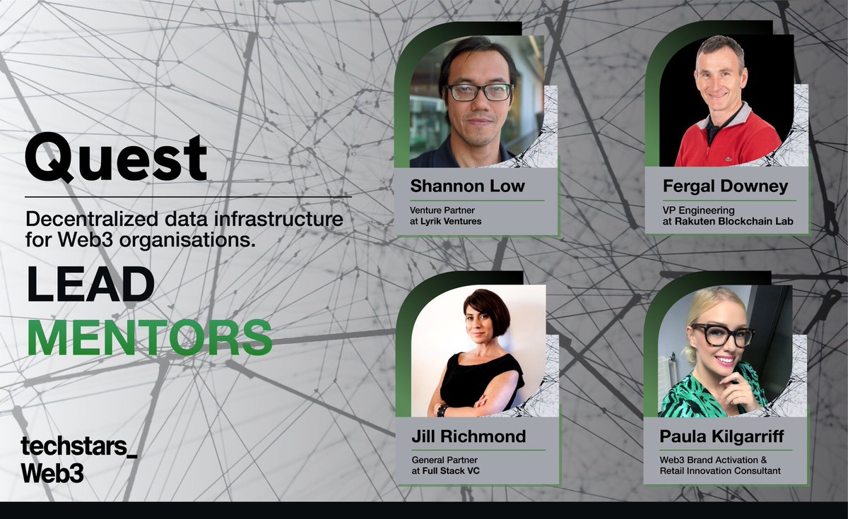 A huge thank you to @f3rgl, @tokyotribe, @jillrichmond77,  @PaulaKilgarriff for taking part in #TechstarsWeb3 Accelerator as lead mentors for @quest__labs 👏🏻

We are thrilled to have you on board and very grateful for your valuable time 🚀🤩