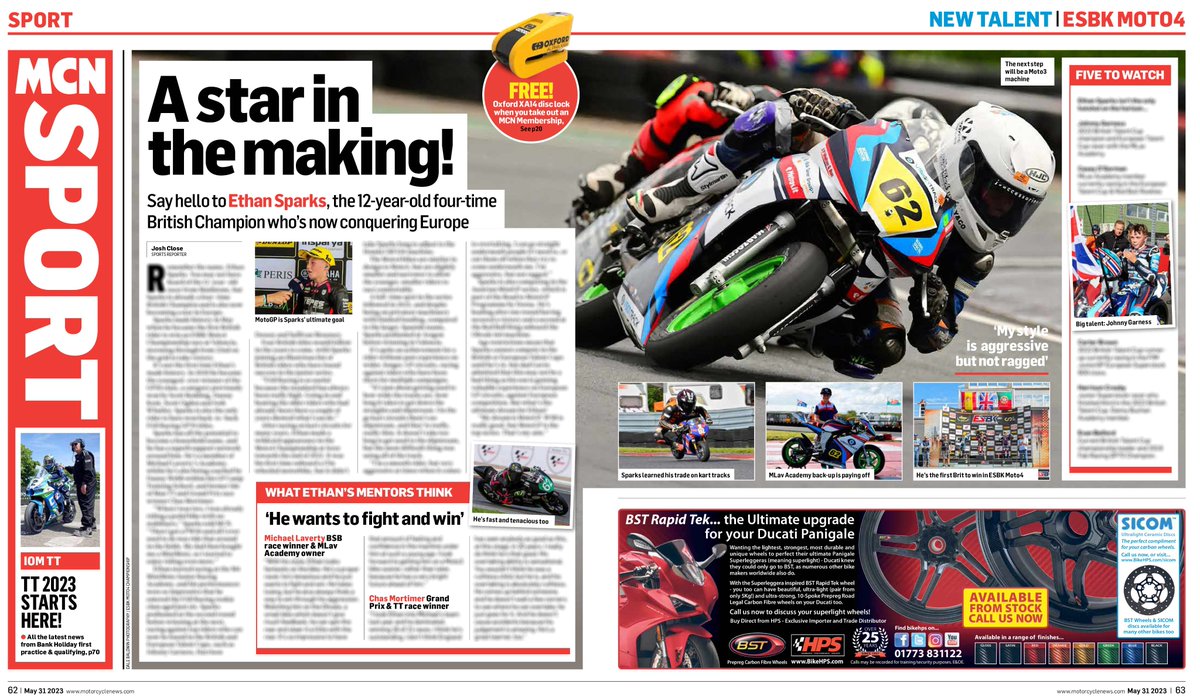 Introducing <a href="/sparks_62/">ETHAN SPARKS Sparky#62</a>...A four-time British Champion who became the first Brit to win in the ESBK Moto4 Championship earlier this month. Find out more about Ethan's story so far in this week's <a href="/MCNnews/">Motor Cycle News</a>...#ESBK #MotoGP #RoadToMotoGP