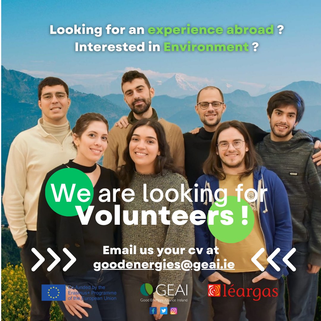 GEAIreland (@geaireland) on Twitter photo 📷URGENT Call For One ESC Volunteer📷
We're looking for an ESC volunteer to start in June 2023.
📷Interested in fighting climate change and environmental preservation?
Send us your CV to goodenergies@geai.ie or visit our page on the ESC Portal youth.europa.eu/solidarity/pla… 📷URGENT Call For One ESC Volunteer📷
We're looking for an ESC volunteer to start in June 2023.
📷Interested in fighting climate change and environmental preservation?
Send us your CV to goodenergies@geai.ie or visit our page on the ESC Portal youth.europa.eu/solidarity/pla…