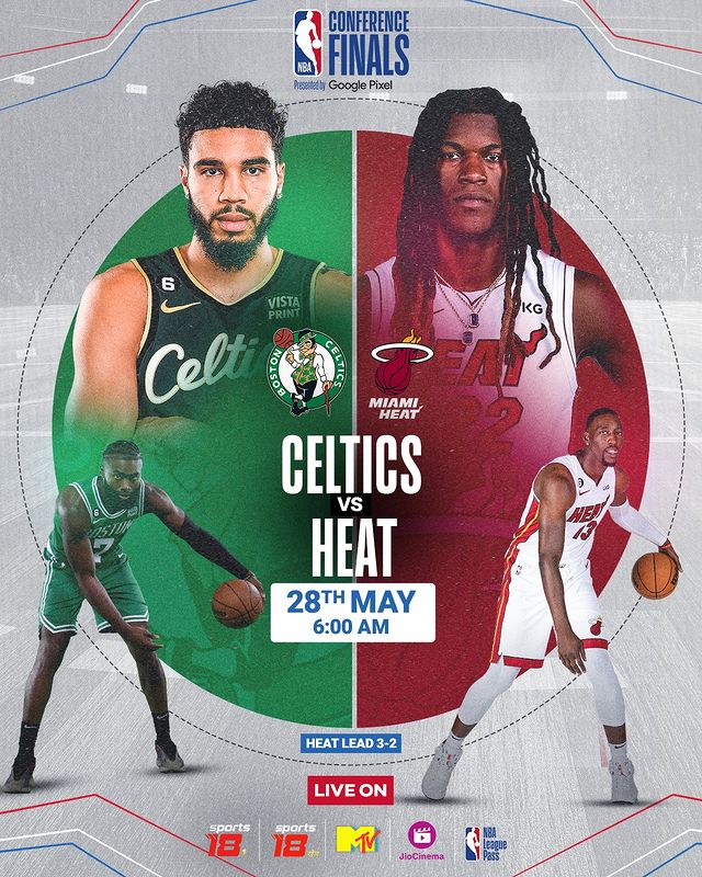 MTVIndia's tweet image. Game 6 mein kaunsi team karegi kiski situation fix? @celtics  or @MiamiHEAT, taiyaar ho jao, for this morning visual treat!🤩

Dekho NBA Conference Finals Live on MTV, Hindi mein!

#NBAonMTV #NBALive #NBALiveInIndia #NBAPlayoffs #conferencefinals #TuneIn