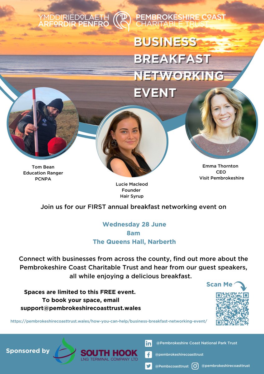 Pembrokeshire Coast National Park Trust (@pembscoasttrust) on Twitter photo Only 2 days to go! Have you secured your spot? This is set to be a brilliant event with 3 inspiring guest speakers, a great opportunity to network and a delicious breakfast - all for FREE.
To express your interest, get in touch via support@pembrokeshirecoasttrust.wales. Only 2 days to go! Have you secured your spot? This is set to be a brilliant event with 3 inspiring guest speakers, a great opportunity to network and a delicious breakfast - all for FREE.
To express your interest, get in touch via support@pembrokeshirecoasttrust.wales.