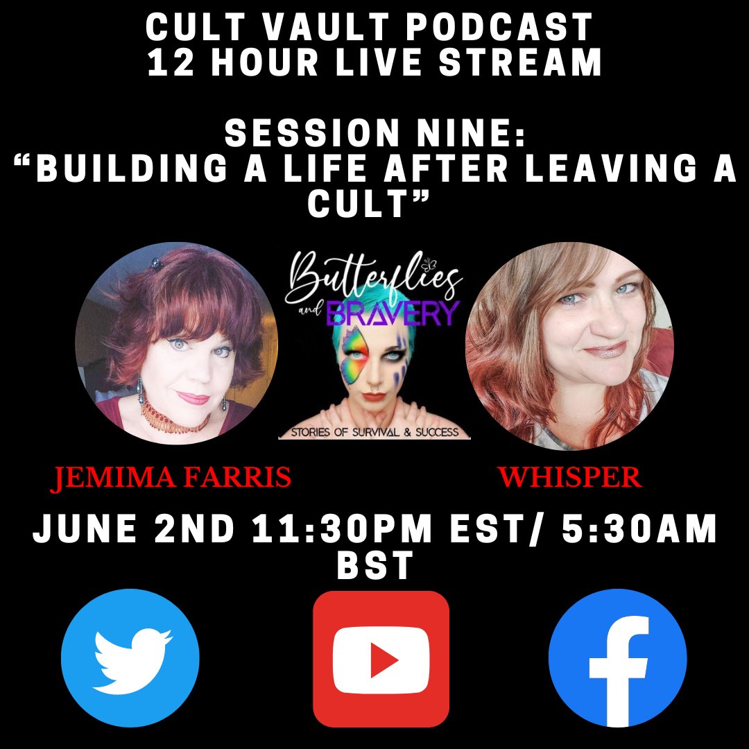 June 2nd is the 12 hour stream to fundraise for the Cult Vault &amp; the Family Survival Trust. Some amazing guests have agreed to chat. The 9th &amp; final panel takes place w/<a href="/BnBravePodcast/">Butterflies and Bravery</a> w/ hosts Whisper &amp; Jemima @ 11:30pm EST/4:30am BST. 

Donations open: gofund.me/789a435e