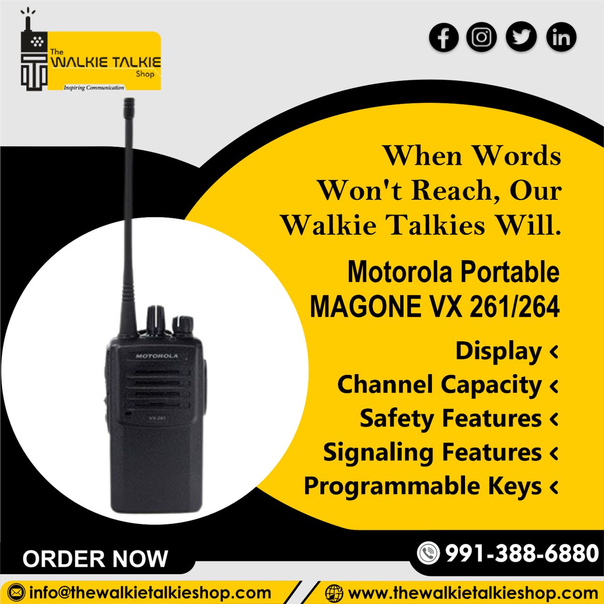 TheWalkieShop's tweet photo. When Words Won't Reach, Our Walkie Talkies Will.

📱Motorola Portable
📱MAGONE VX 261/264

📌Display
📌Channel Capacity
📌Safety Features
📌Signaling Features
📌Programmable Keys

𝐓𝐡𝐞 𝐖𝐚𝐥𝐤𝐢𝐞 𝐓𝐚𝐥𝐤𝐢𝐞 𝐒𝐡𝐨𝐩
for more details contact us:-+91 9712886880 https://t.co/l22Im3a79k