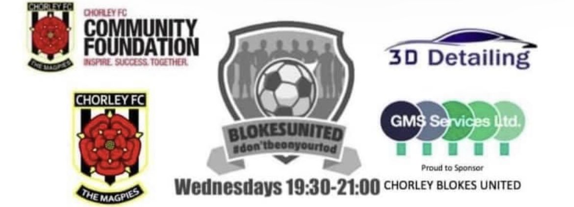 BlokesChorley's tweet photo. We are on tonight for some #Footballtherapy! Like last week, please just turn up and get yourself booked in. 

Thank you @chorleyfc, @MagpiesTrust 
https://t.co/q6RpQ6Dstd and https://t.co/m1eN86VWfI for their continued support.  #doingthingsbetter https://t.co/YjQYGaJDc1