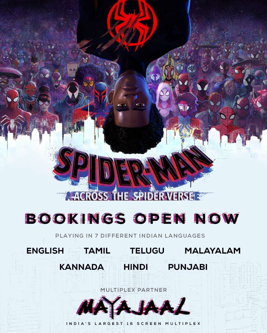 It's time to enter the #SpiderVerse once again!

Bookings open for #SpiderManAcrossTheSpiderVerse at #Mayajaal!
🎟️bit.ly/3sVdbqD

The Mayajaal multiplex is playing #SpiderManAcrossTheSpiderVerse in 7 different languages in Tamil Nadu!

@SonyPictures @SpiderVerse