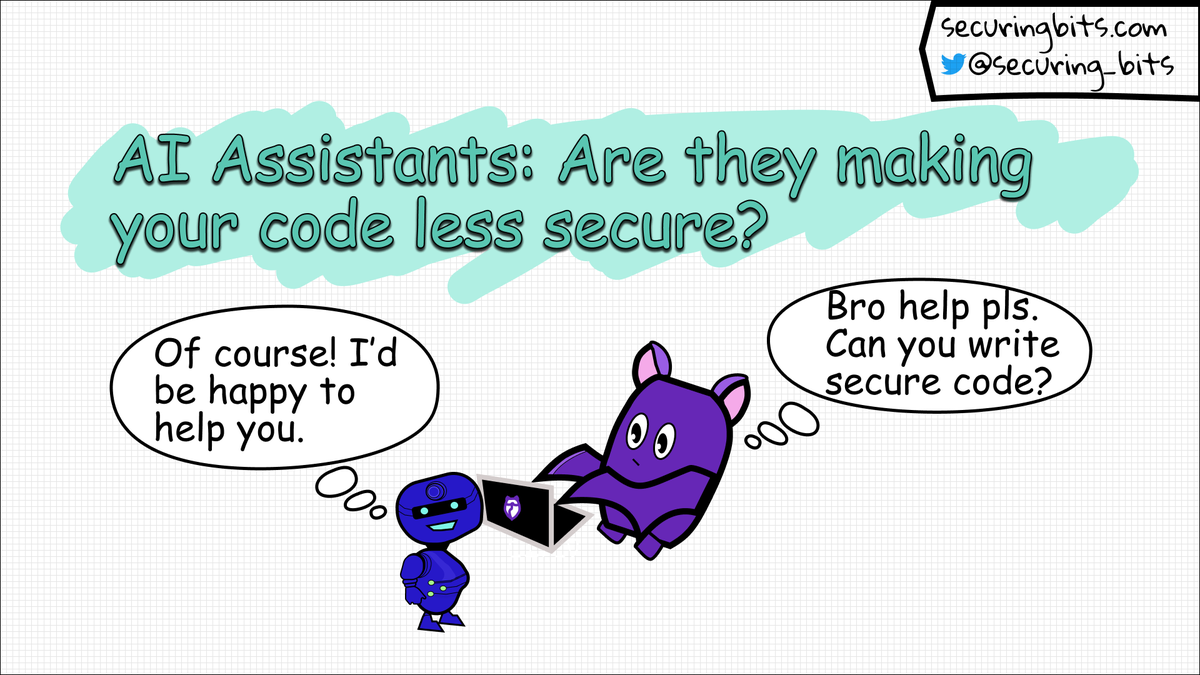 AI assistants can write code, offer suggestions, and streamline our work. But here's the million-dollar question: Can they make us write less secure code?

Let's dive into the impact of AI on code security.🔒🧵[1/9]
#applicationsecurity #buildinpublic #artificialintelligence