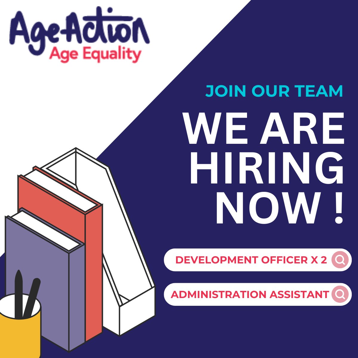 We are hiring! We are looking for 3 new people to join our team.

2 x Development officers in Dublin & Galway/remote. ageaction.ie/about-us/staff…

Administration Assistant in Cork.
ageaction.ie/about-us/staff…

#jobfairy #jobfairydublin #jobfairycork #jobfairygalway #hiring