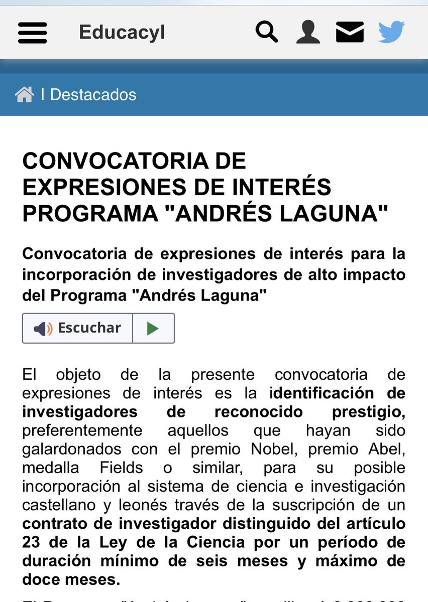 Alucinando con esto. 

La Junta de Castilla y León ha sacado una convocatoria de investigadores en la que ofrece un contrato de 6 meses o un año. ¿Y? Pues que han pedido que se presenten preferiblemente gente con premios Nobel. 😐

Un contrato de 6 meses. Premios Nobel.