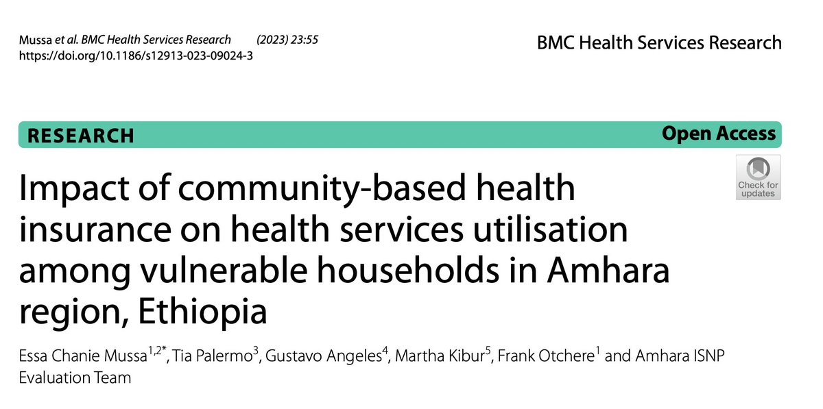 TransferProjct's tweet photo. @EssaChanie et al. find that #Communitybasedhealthinsurance increased utilization of healthcare services in #Ethiopia’s 🇪🇹Productive Safety Net Programme. @TiaPalermo & co
https://t.co/XX9grqUOdz https://t.co/s0cbX6hjnj