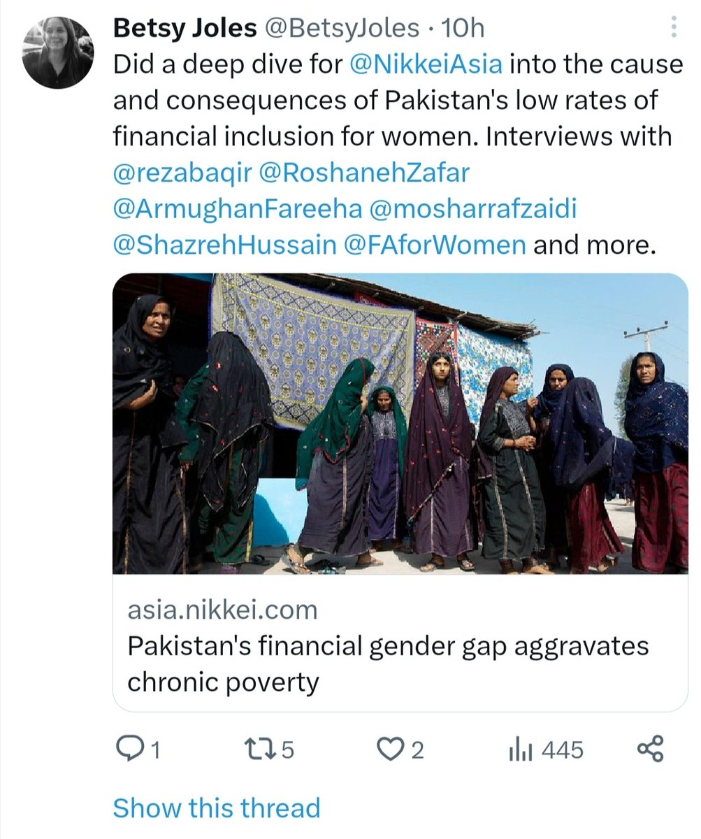 Dr <a href="/ArmughanFareeha/">Fareeha Armughan</a>'s take on 'Fin.Inclusion of Women in Pak'.Delving deeper! A comprehensive piece by <a href="/NikkeiAsia/">Nikkei Asia</a> &amp; <a href="/BetsyJoles/">Betsy Joles</a> based on detailed interviews of Dr Reza Baqir, Roshaneh Zafar, Inez Murry (CEOFinAll 4 Women) Mosharraf Zaidi &amp; Dr Armughan! ➡️ asia.nikkei.com/Spotlight/The-…
