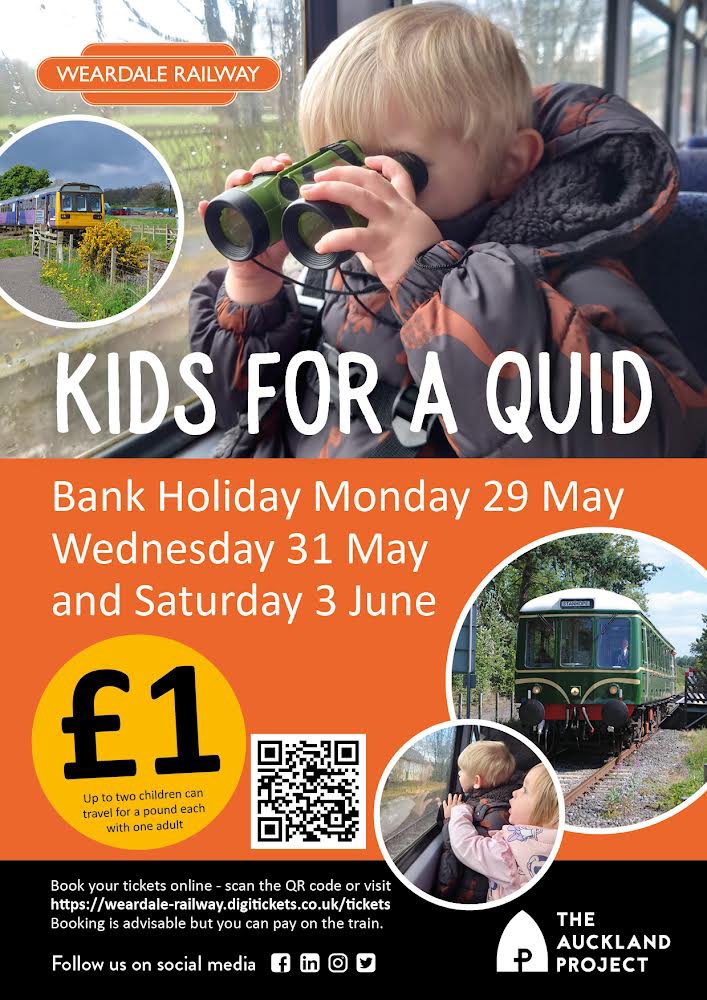 Today and Saturday 3rd June our popular promotion is running…. 
#HalfTerm #Weardale 
Buy 🎟️ weardale-railway.digitickets.co.uk/tickets