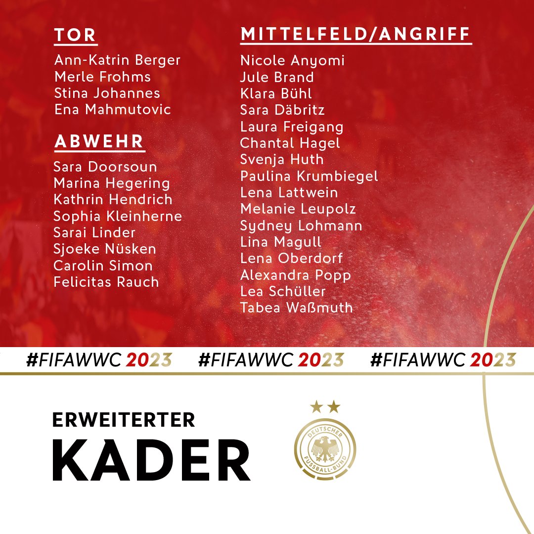Mit diesen 2️⃣8️⃣ Spielerinnen starten wir in die Vorbereitung zur WM in Australien und Neuseeland 🔥

WIR #IMTEAM 🇩🇪 #FIFAWWC