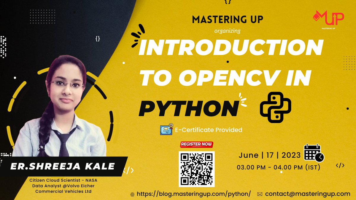 📢 Exciting News! 🚀 Join us for an immersive session on 'Introduction to OpenCV in Python' delivered by Er. Shreeja Kale, an Engineer Intern at Volvo Eicher Commercial Vehicles Ltd
#session #LearningOpportunity #Python #VolvoEicherCommercialVehicles #SkillsDevelopment