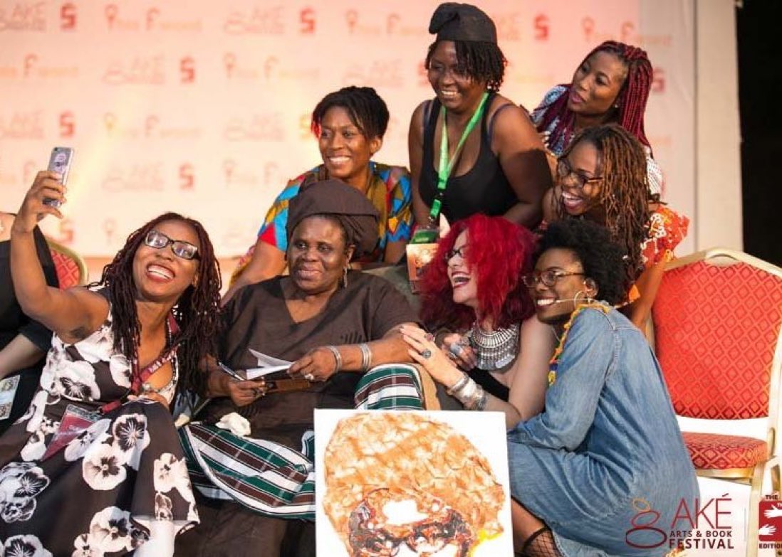 monaeltahawy's tweet photo. So sad to hear that author Ama Ata Aidoo has passed. An inspiration to feminists everywhere, especially us African feminists. Deepest condolences to @kinnareads—we will miss your beautiful mum. Love this picture from @akefestival in 2017 https://t.co/MdRPclGih0