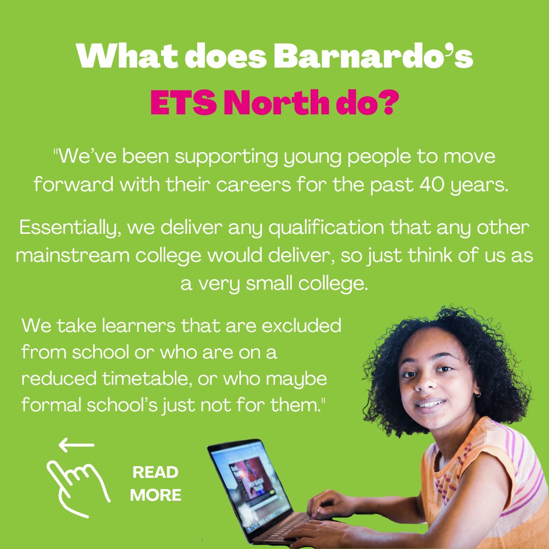 BigToddle's tweet photo. We spoke to Christina all about Barnardo's ETS North in Newcastle. Your Toddle could help one of our services like this to support young people and "break the cycle of poverty for families over the long term." 💚 https://t.co/7MrN5KFiSy