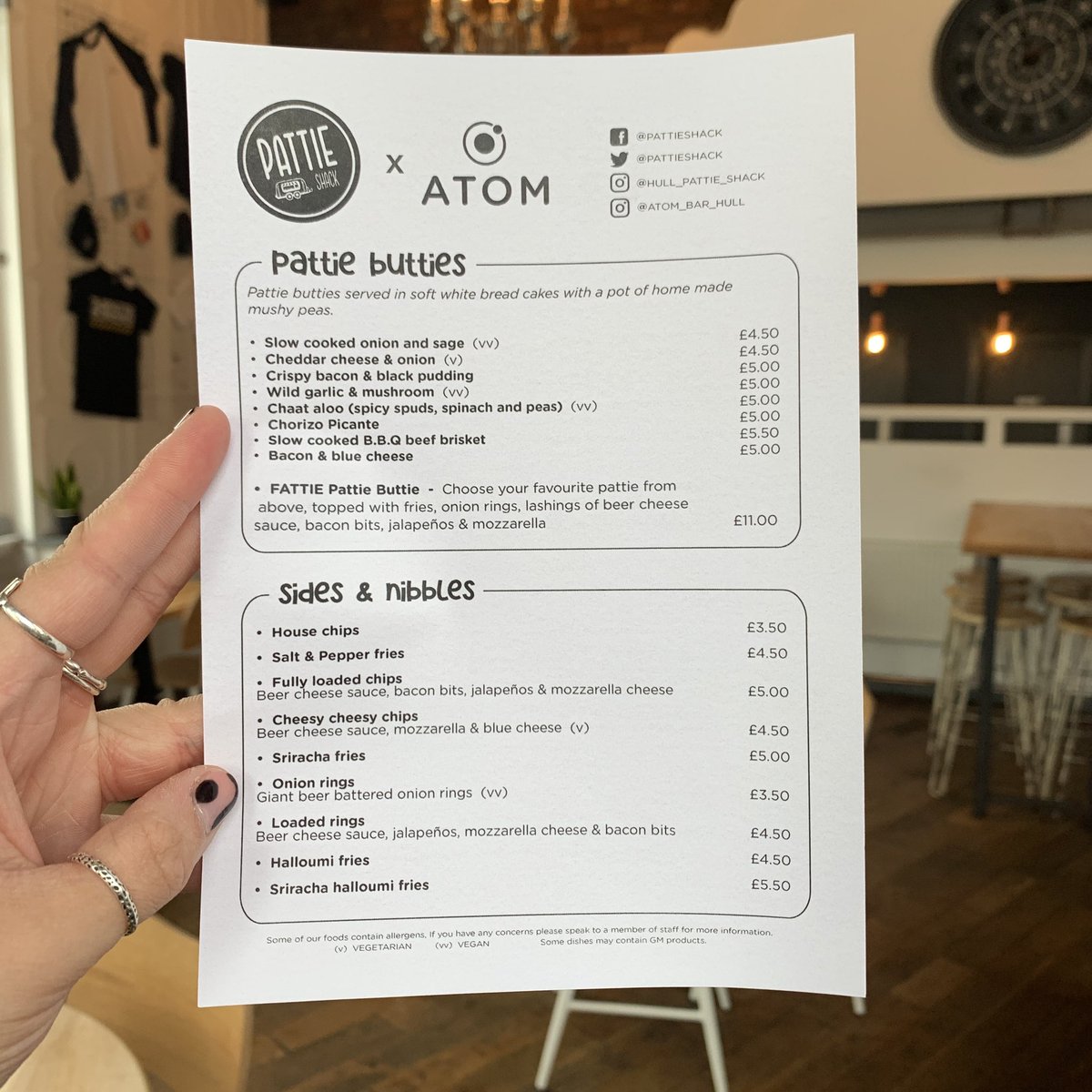 Atom - Hull (@atombarhull) on Twitter photo Heads up pattie lovers - <a href="/PattieShack/">Pattie Shack</a> are operating with a reduced menu and shortened hours for today only!
Don’t worry, they’ll be back tomorrow with their usual hours and full menu!! Heads up pattie lovers - <a href="/PattieShack/">Pattie Shack</a> are operating with a reduced menu and shortened hours for today only!
Don’t worry, they’ll be back tomorrow with their usual hours and full menu!!