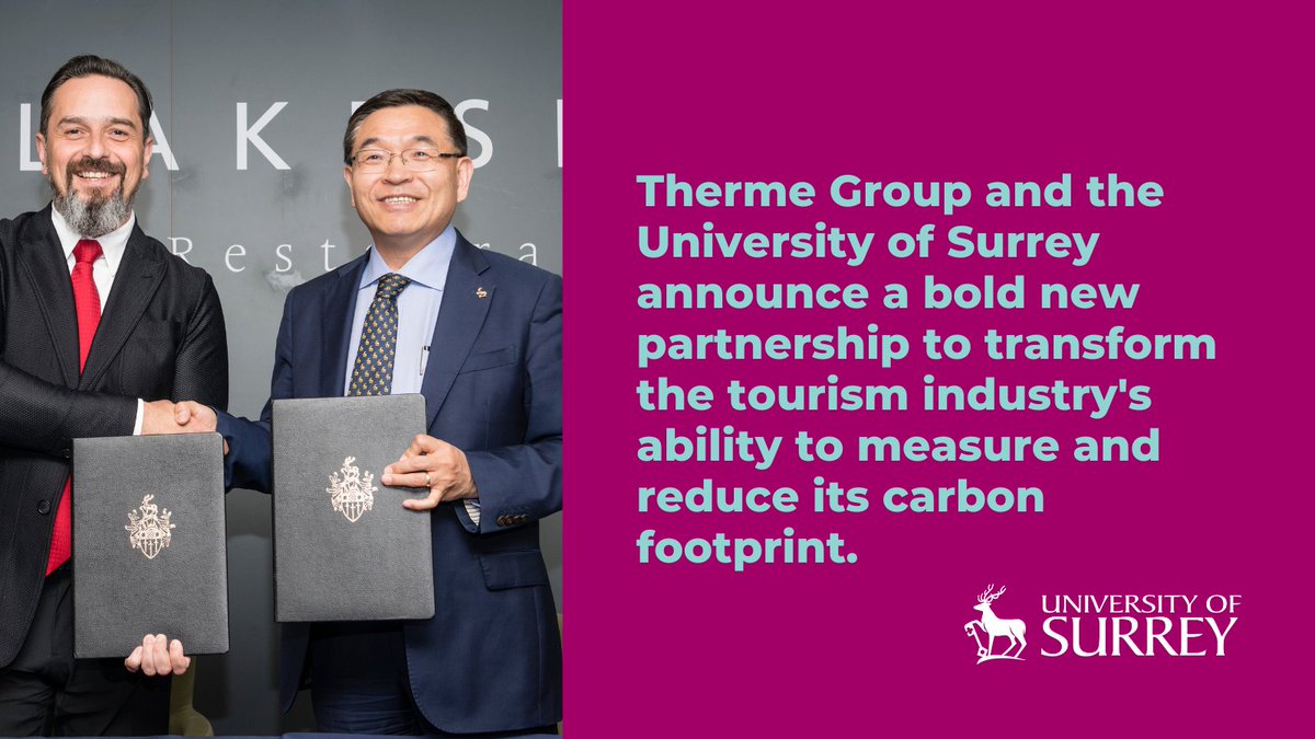 This new partnership with <a href="/ThermeGroup/">Therme Group</a> demonstrates how @UniofSurrey's #research &amp; #innovation drives positive change and contributes to the UN's #Sustainability Development Goals, by redefining sustainability in the #tourism sector.

ow.ly/KwY250OAtKN <a href="/oneinbillion/">Max Lu</a> #Surrey