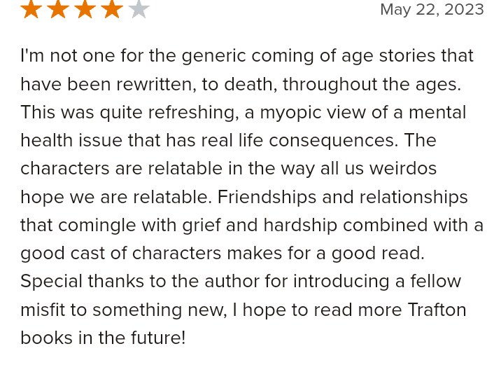 aimeetrafton's tweet photo. I really appreciate this #goodreads review of my coming of age novella The Misfit Crew, I love when a reader makes a connection with my book and especially when they say it is not "generic". β€οΈ
#goodreadsreview #bookreview #bookreviews #misfitcrewbook #aimeectraftonbooks https://t.co/U8vewGWeLD