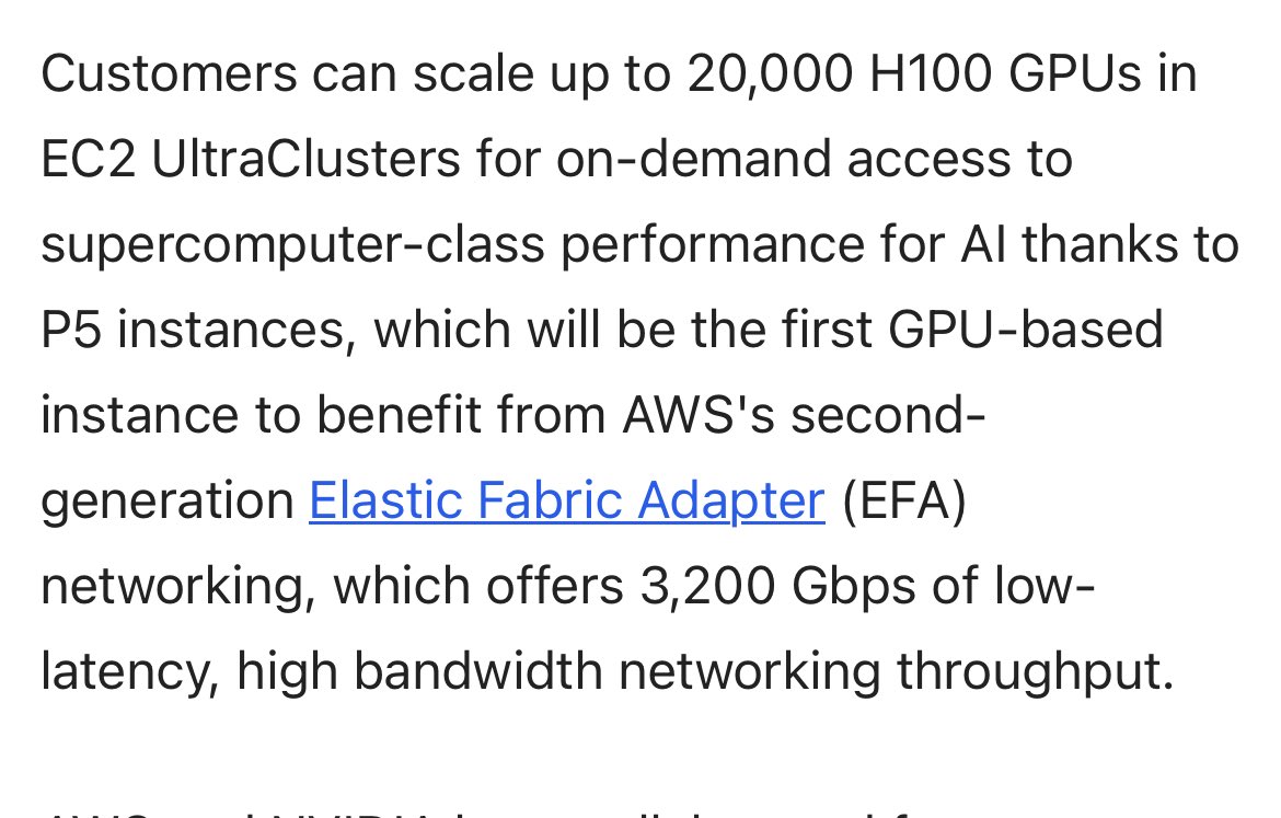 An AWS EC2 ultra cluster (“optimized for LLM’s and Gen AI”) can scale up to 800 million dollars worth of Nvida H100’s 

GPT changed everything