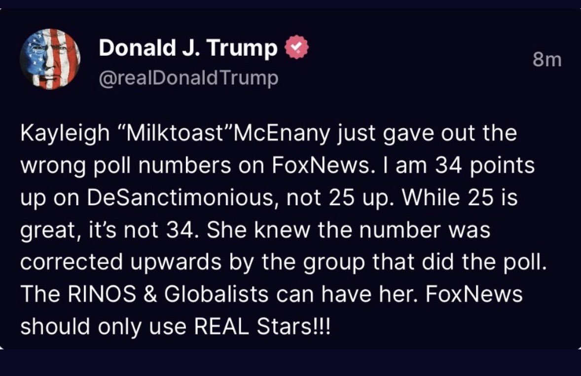 Whether you like or dislike (milktoast) @kayleighmcenany is irrelevant. This post by Donald demonstrates he is petty, unhinged and totally unfit for political office. If you don’t agree, there is something very seriously wrong with you! Smash the ❤️ if you agree and #rt