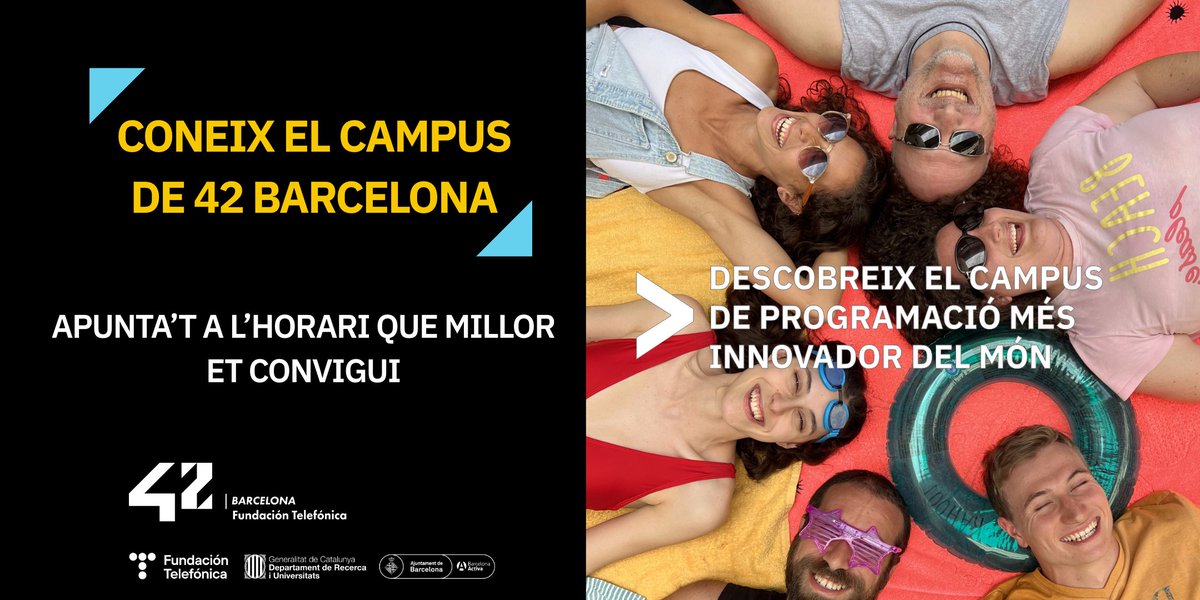 42BarcelonaFTef's tweet image. 👩💻 Vols aprendre #programació de la manera més disruptiva?
🔥 OPEN DAY 🔥 OPEN DAY 🔥 OPEN DAY 🔥
🚀 Descobreix el campus de #42BarcelonaFTef!
🗓 dijous 27 de juliol
🕒 11 h
📍 Carrer d'Albert Einstein, 11, 08042, #Barcelona
✍️ Inscriu-te a bit.ly/campus42barcel…